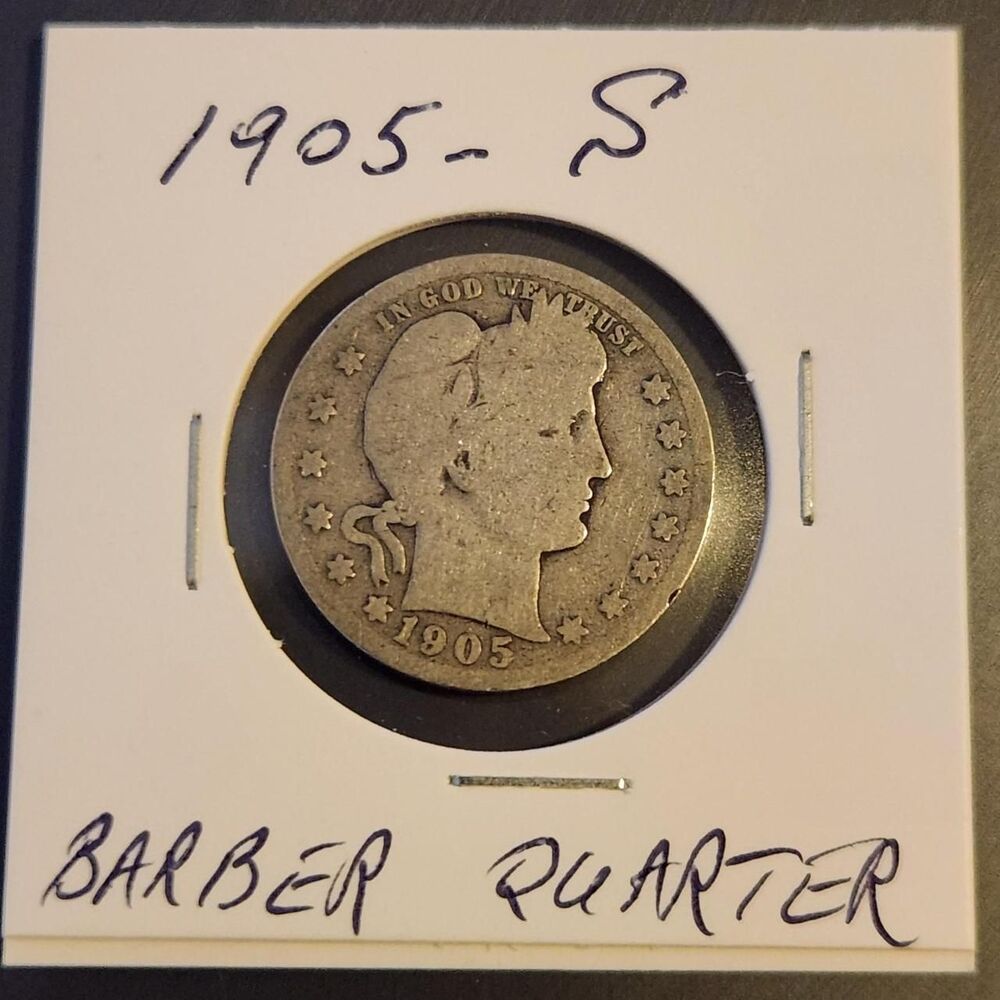 1905-S Barber Quarter Silver Coin.
The 1905-S...